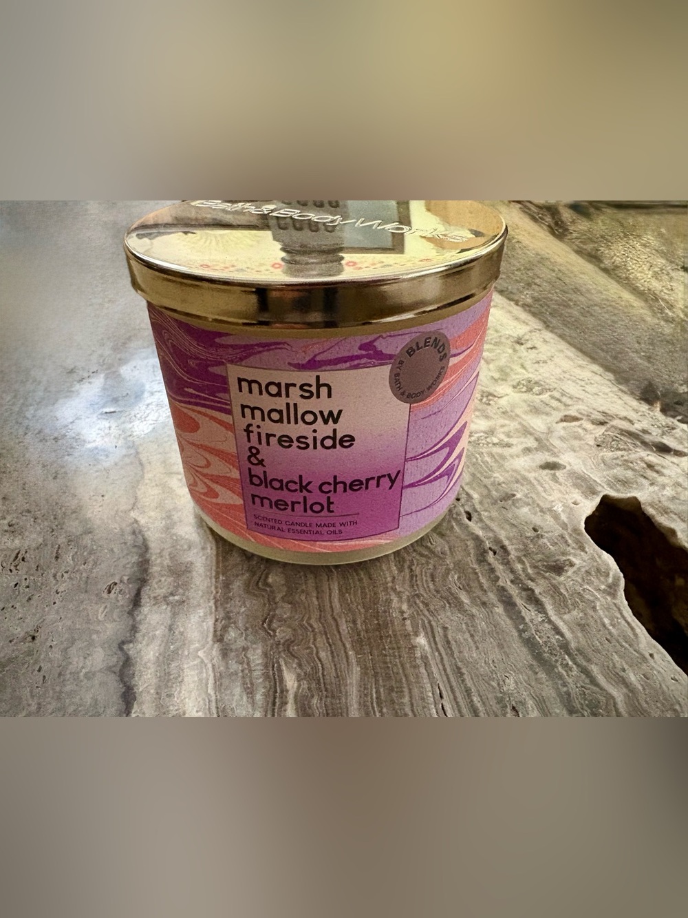 Unused Bath & Body Works Marshmallow Fireside & Blk Cherry Merlot 3-Wick Candle